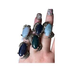 Vintage Large Sodalite Ring, Sterling Silver Gemstone Ring Quartz Ring Sizes 6-7